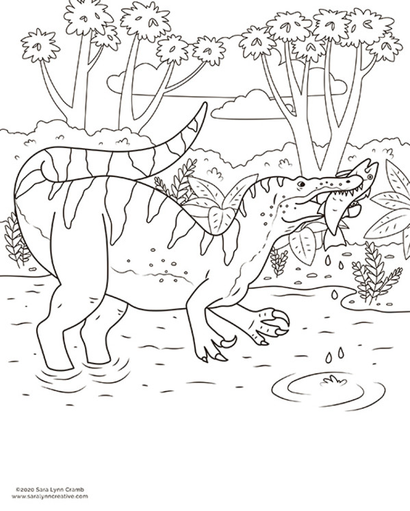 Fishing Suchomimus coloring page by Sara Cramb