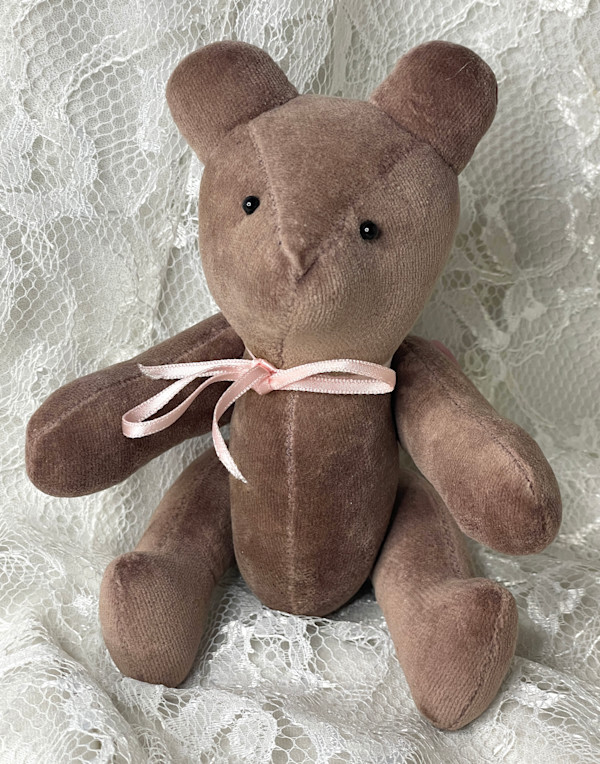 Velveteen, Sachet Bear, Mauve, Pink Buttons Small by Susan Detroy