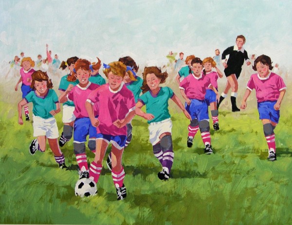 Untitled - children playing soccer by Kim Mackey