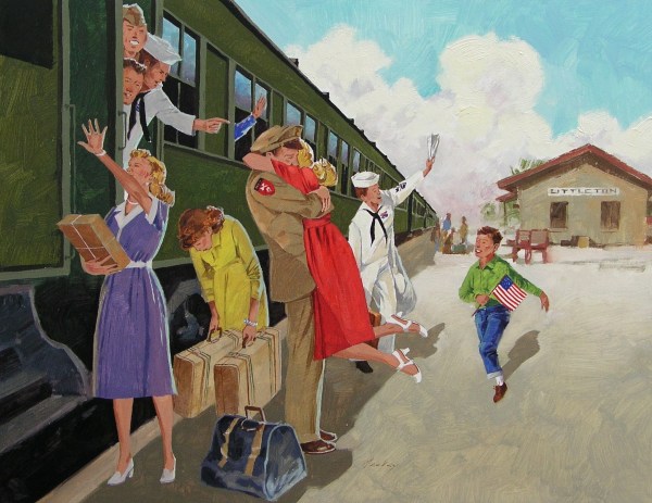 Untitled - people meeting train by Kim Mackey