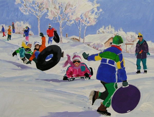 Untitled - children sledding by Kim Mackey