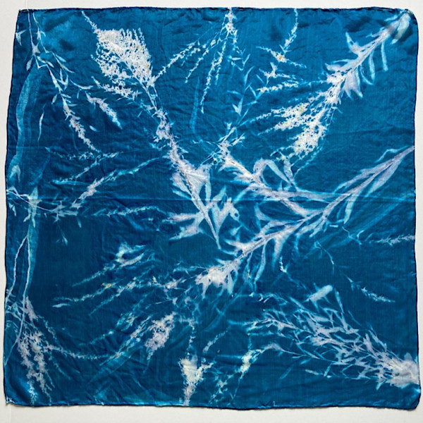 Wildflower Cyanotype Silk Square Scarf by Nanette Moss