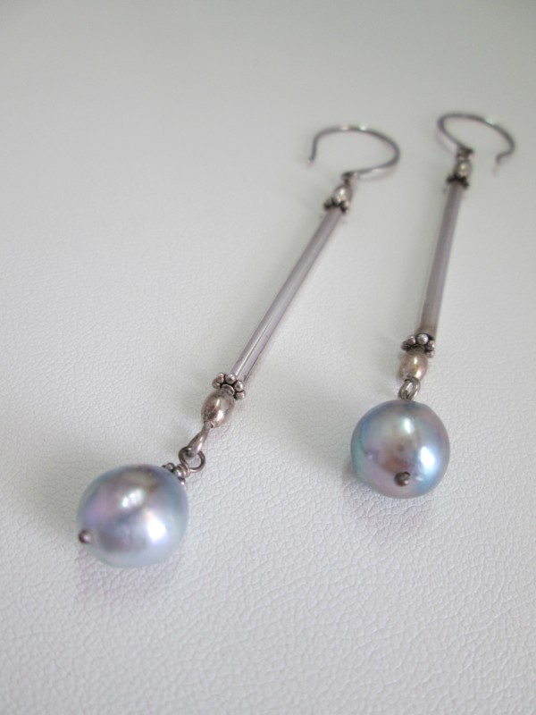 HJD Signature Design - Natural Tahitian Pearl Drop Earrings with SS Tube by Hollis Bauer