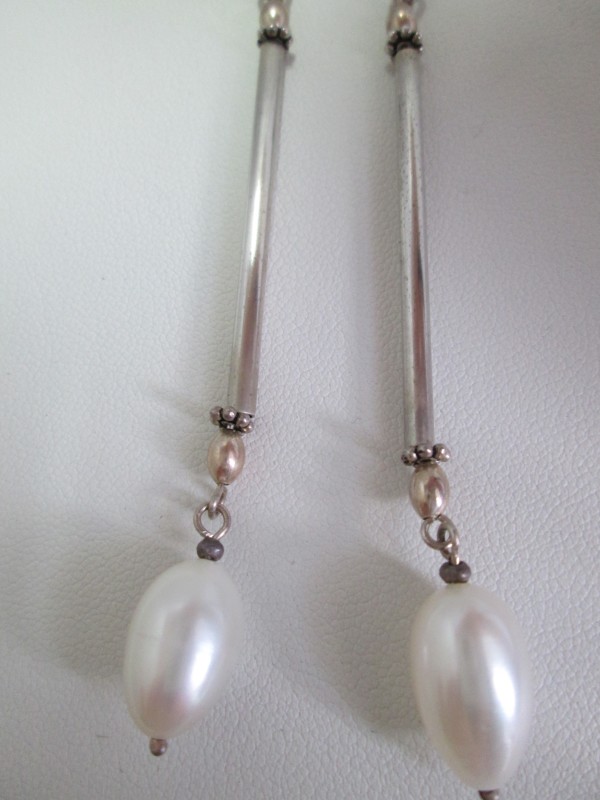 HJD Signature Design - CFW Pearl Drop Earrings with SS Tube by Hollis Bauer