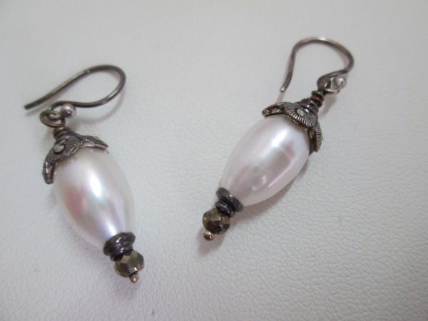 'Faberge Egg Earring' - CFW Pearl with Marcasite Cap by Hollis Bauer