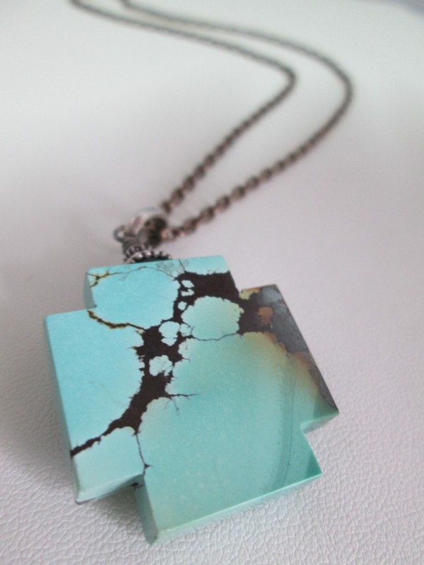Chinese Turquoise Cross Motif Necklace by Hollis Bauer