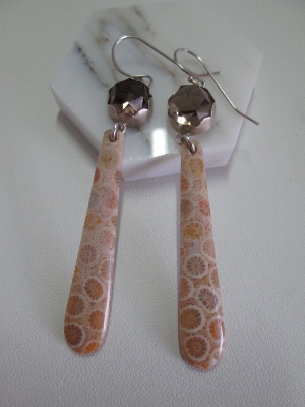 Fossilized Coral Earrings with Quartz  by Hollis Bauer