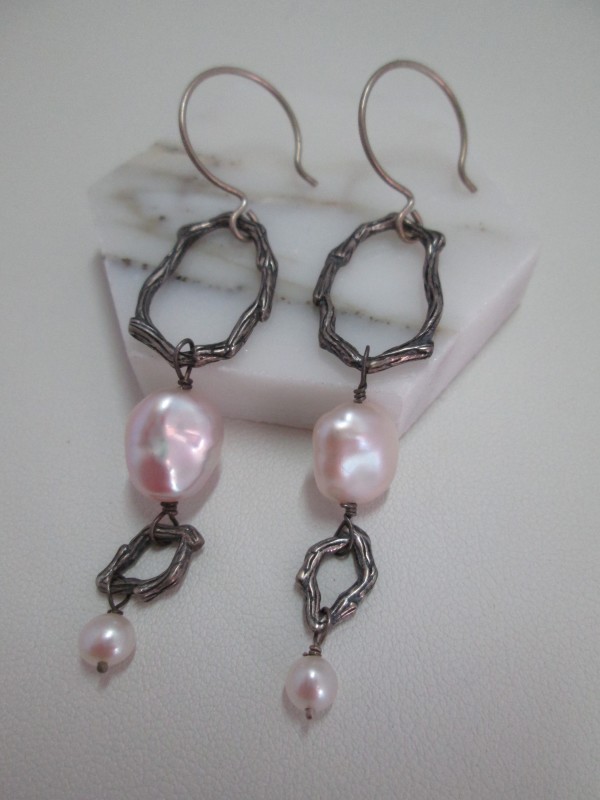 CFW Pearl Drop Earrings with Organic SS Detail  by Hollis Bauer