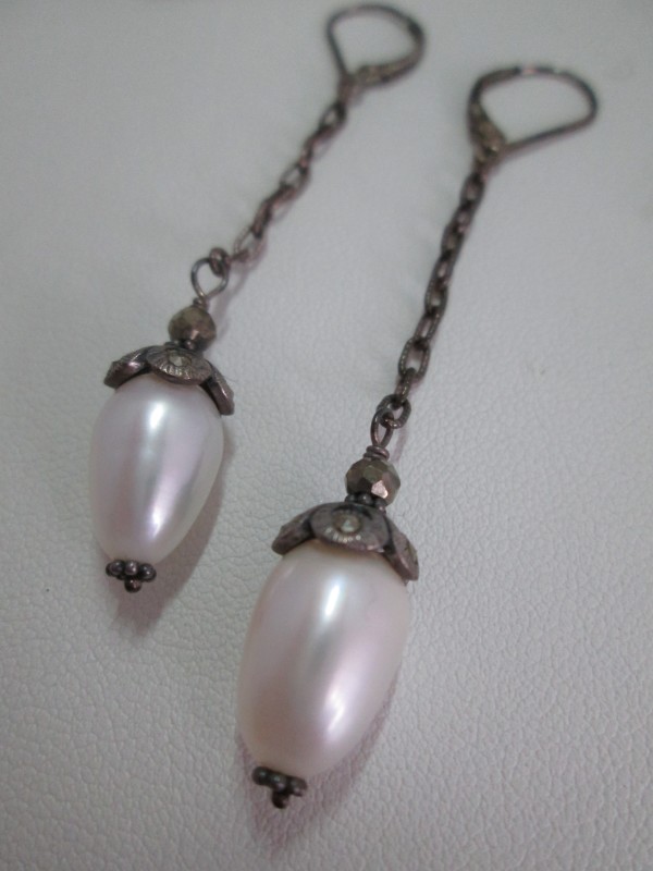 CFW Pearl Drop Earrings with Marcasite Cap  by Hollis Bauer