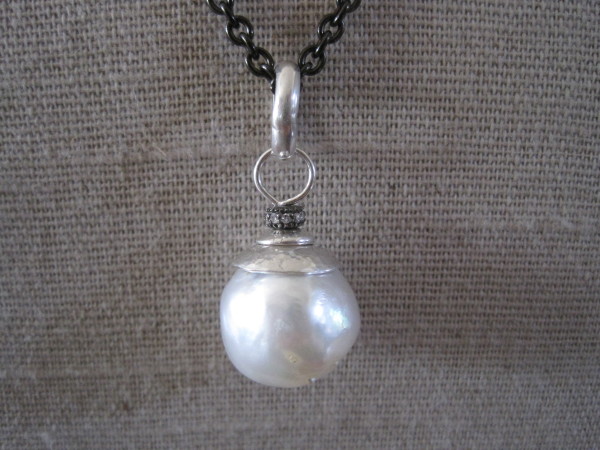 Baroque Pearl with SS Cap and Diamond Pave Bead Necklace  by Hollis Bauer