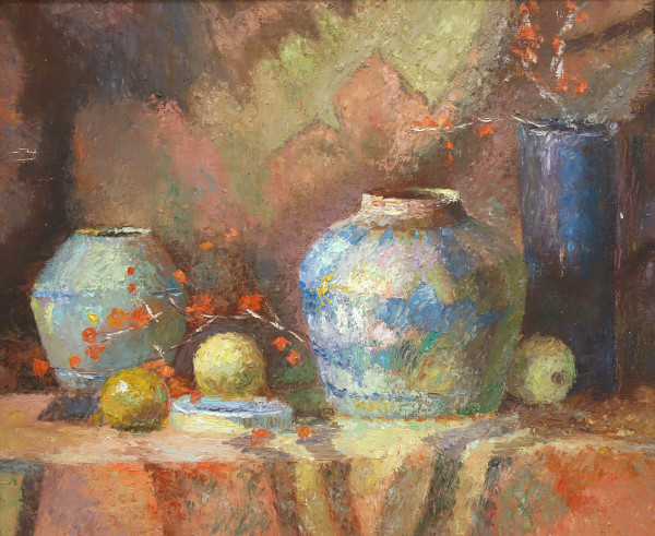 Still Life with Ceramics, Fruit and Blossoms by Pierre Anton