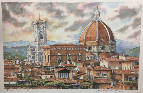 The Duomo and Or San Michele, Florence by Mario Marco Mariano Ramazzotti