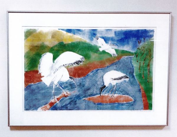 Storks and Rapeseed Field by Pamela Wedd Brown