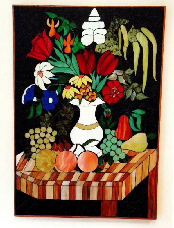 Bowl of Flowers with Fruit by IRC Mosaic Guild