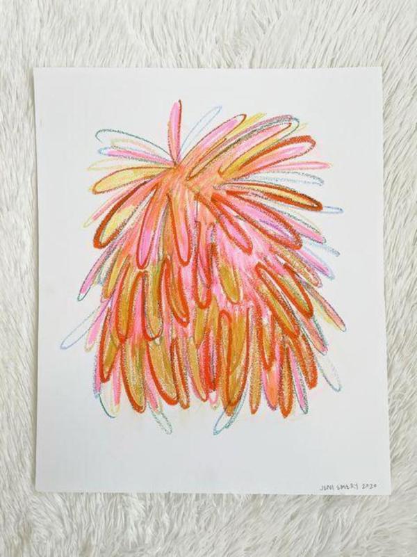 Pink and Gold with Dark Green, Light Blue and Dark Orange Lines by Jeni Emery