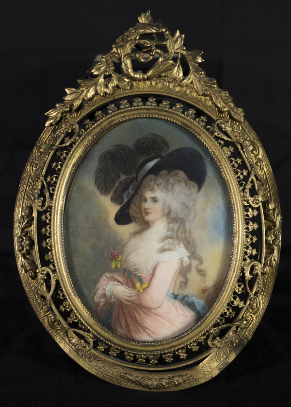 Unknown [Woman in Pink with Large Black Hat] by Dupré, Image 1.