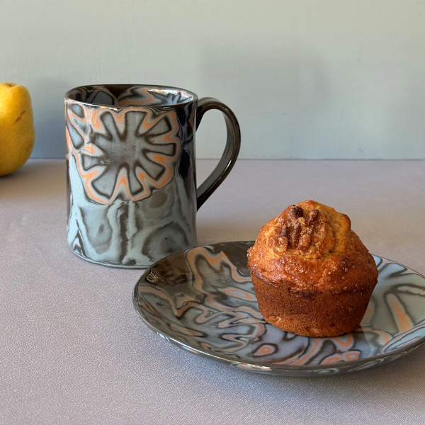 Abstract Flower: Mug and Plate by Deb Kaller