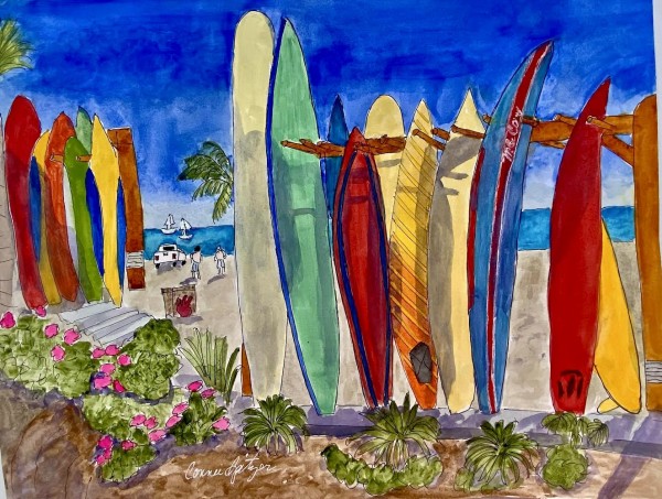 Surf Boards along the Surf by Connie Spitzer
