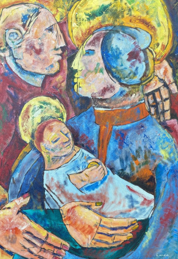 Madonna and Child with Angel by Lar Landa