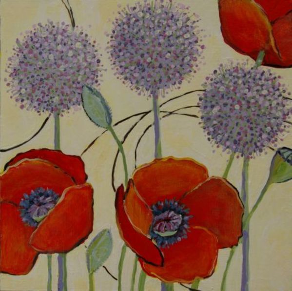 Three Allium and Poppies  by Sarah Goodnough