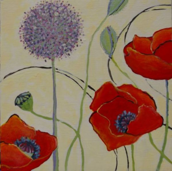 One Allium and Poppies by Sarah Goodnough