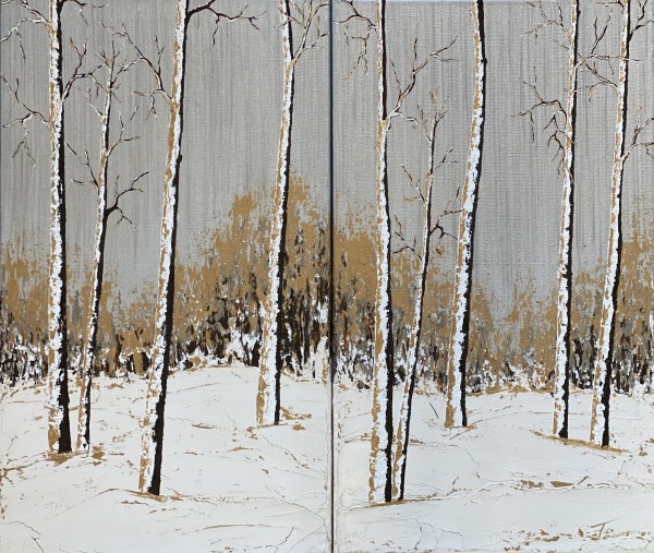 Aspens in the Snow 15 - Silver Skies (diptych) by Tara Novak
