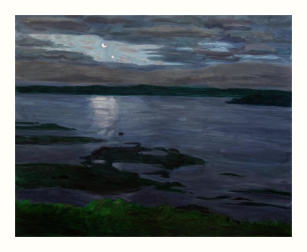Moon and Jupiter over Gouldsboro Bay by Memory by John Schmidtberger