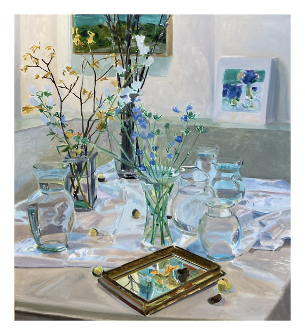 Still Life with Water-Filled Vessels, Flowers and Chocolates by John Schmidtberger