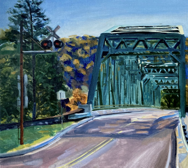 Bridge and Railroad Crossing by John Schmidtberger