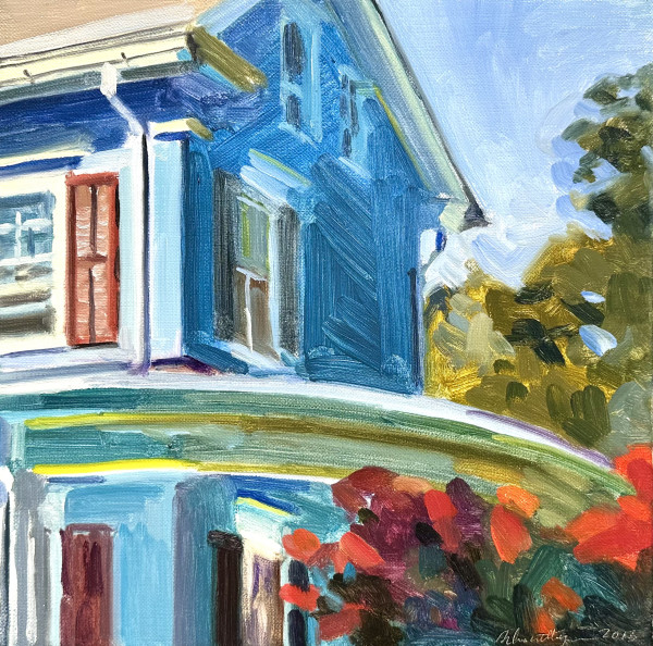 Blue House with Rounded Porch by John Schmidtberger