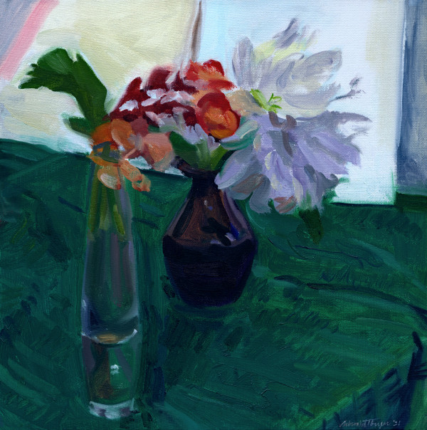 Still-life with Begonia and Peony on a Green Cloth by John Schmidtberger
