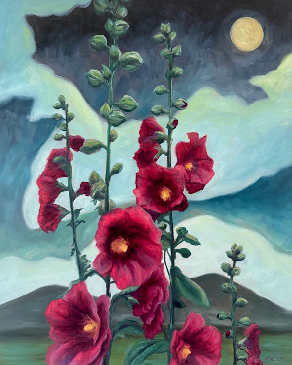 Midnight Hollyhocks by Amelie Hubert