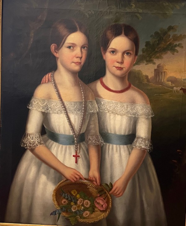 Portrait of Two Young Girls with Flower Basket by Artist Unknown