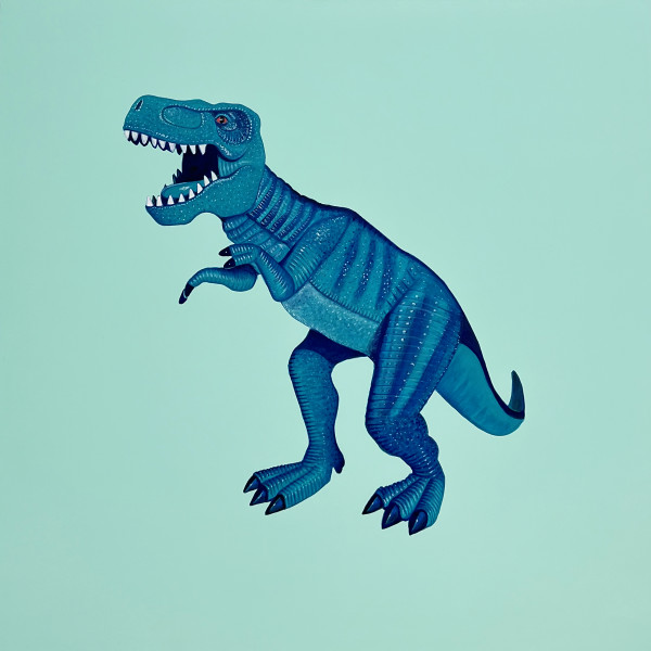 Big Rex - Blue Green on Teal by Colleen Critcher