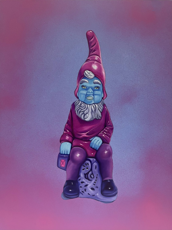 Pink + Blue Gnome on Pink + Blue by Colleen Critcher