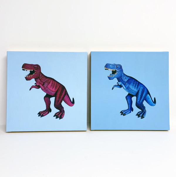 Pink and Blue Rex on Blue With Gold Sides by Colleen Critcher