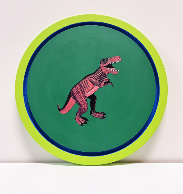 Tondo Rex - Red Orange on Green by Colleen Critcher