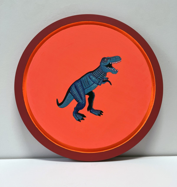 Tondo Rex - Blue on Red Orange by Colleen Critcher