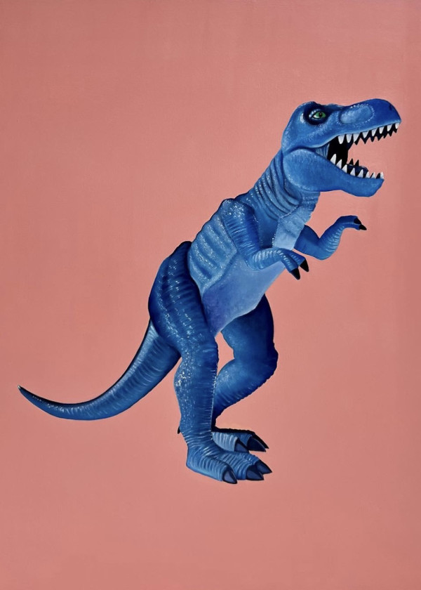 Blue T.Rex on Pink by Colleen Critcher