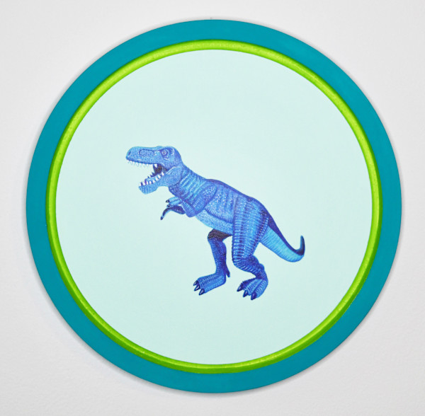 Blue T.Rex On Mint Green by Colleen Critcher