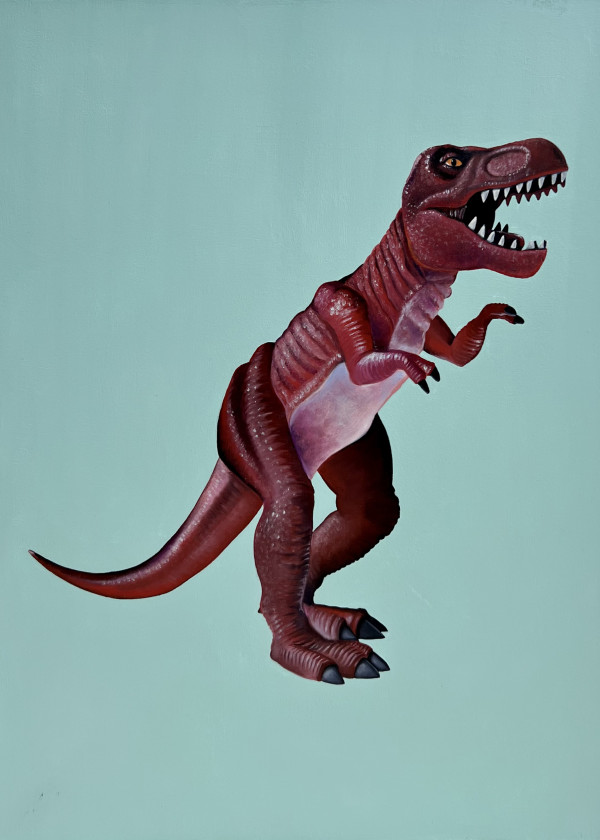 Red T.Rex on Blue by Colleen Critcher