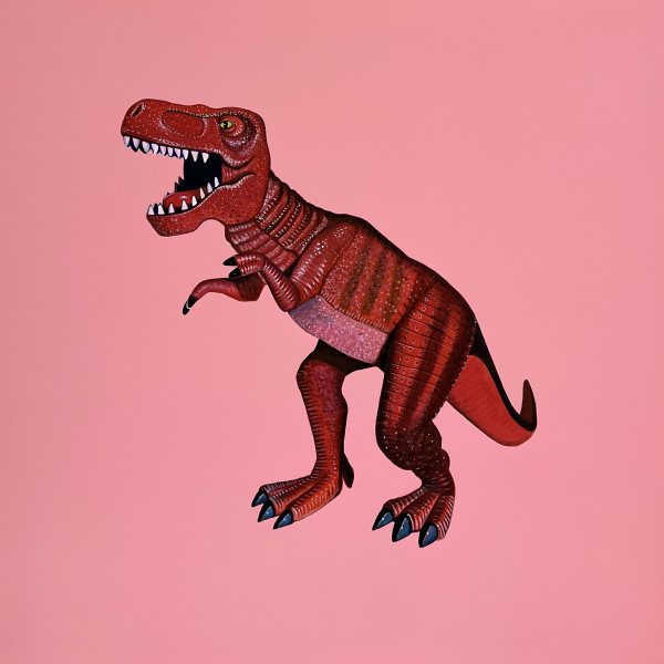 Big Rex - Red on Pink by Colleen Critcher