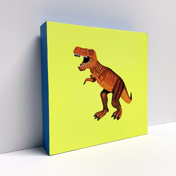 Red Orange T.Rex on Yellow by Colleen Critcher