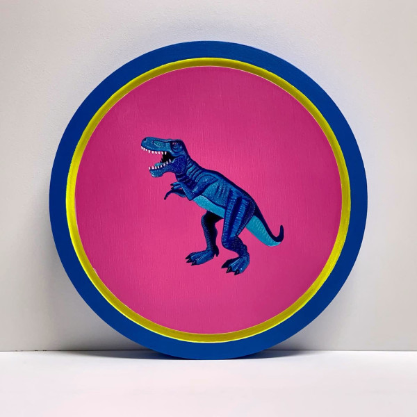 Blue Rex on Pink - Tondo by Colleen Critcher