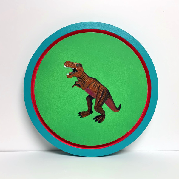 Red Orange Rex on Green - Tondo by Colleen Critcher