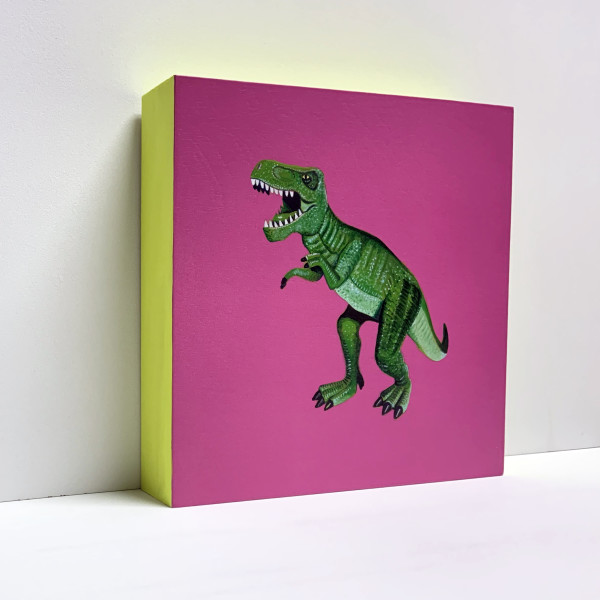 Yellow Green T.Rex on Pink