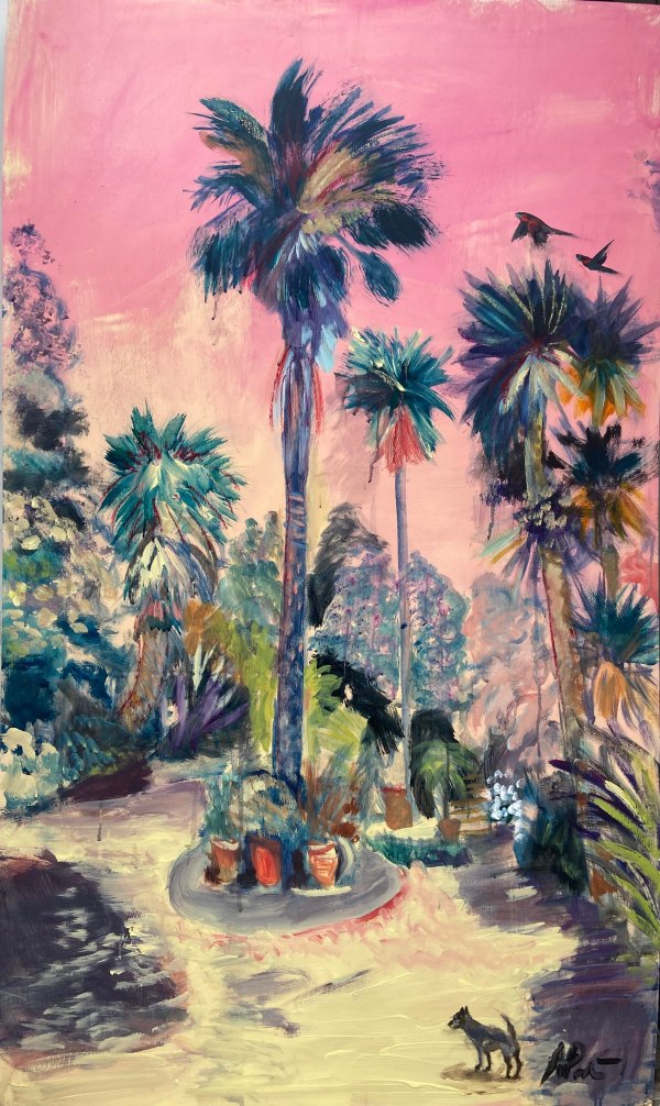 Palm Trees under Pink Skies by Angie Porter