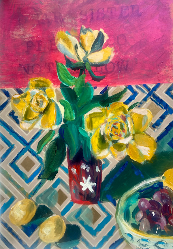 Pink and Yellow Flowers of Spring and Lemons by Angie Porter