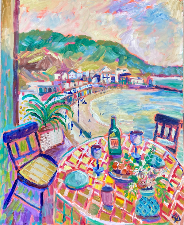 Glass of Wine at Lyme Bay by Angie Porter
