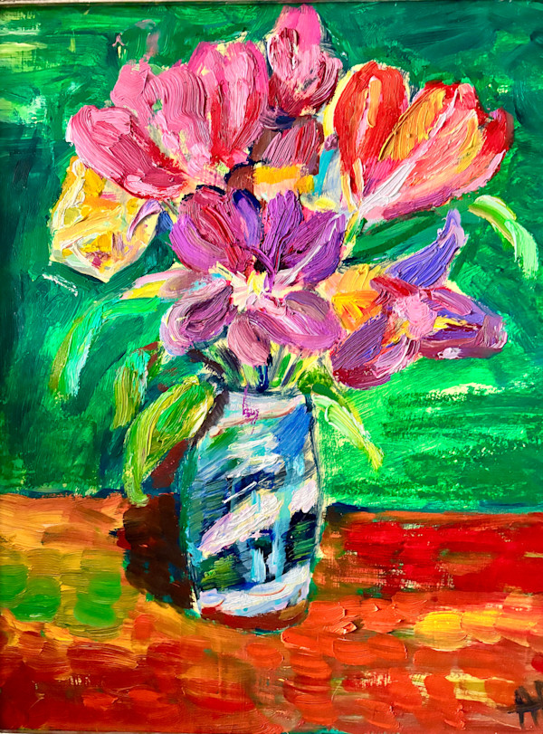 Tulips On a Green Background by Angie Porter, Image 1.